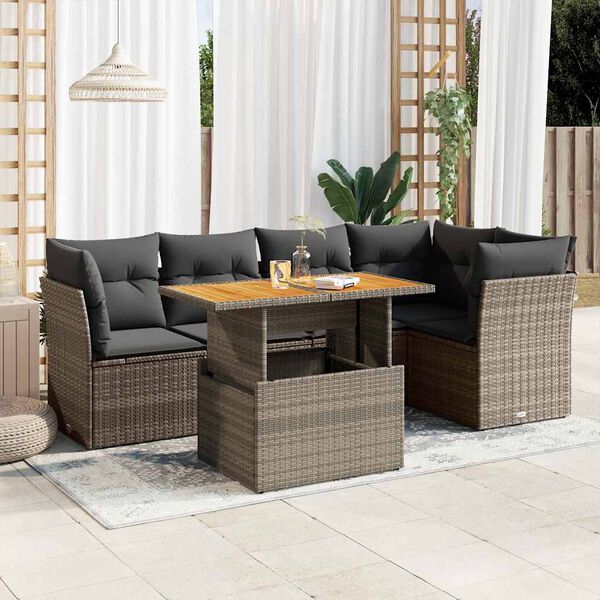 vidaXL 6 Piece Garden Sofa Set with Cushions Grey Poly Rattan