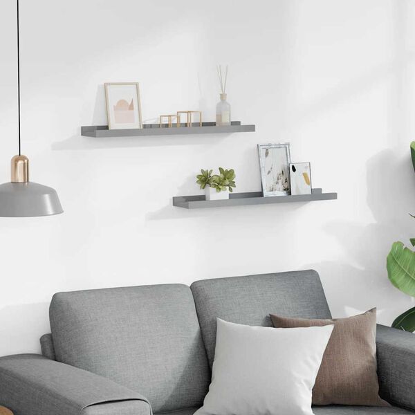 vidaXL Picture Frame Ledge Shelves 2 pcs Grey 60x9x3 cm MDF