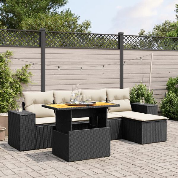 vidaXL 6 Piece Garden Sofa Set with Cushions Black Poly Rattan