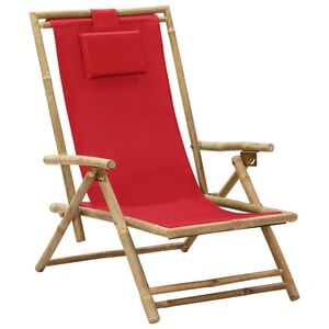vidaXL Reclining Folding Chair Red Bamboo and Fabric