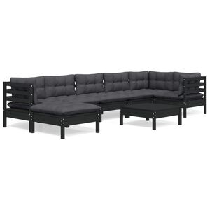 vidaXL 8 Piece Garden Lounge Set with Cushions Black Solid Pinewood