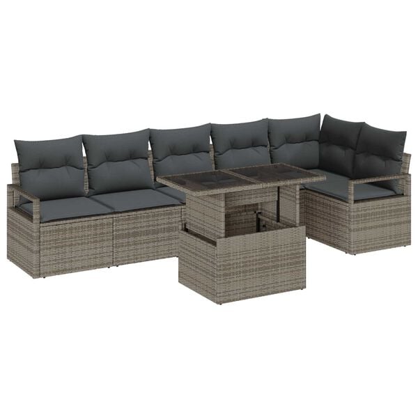 vidaXL Garden Sofa Set with Storage 7 pcs Grey Poly rattan