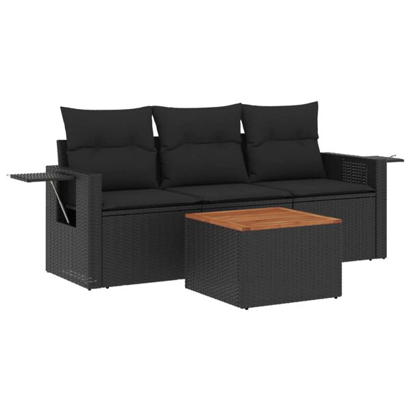 vidaXL 4 Piece Garden Sofa Set with Cushions Black Poly Rattan