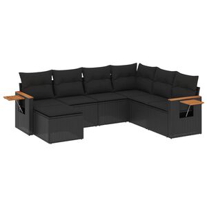 vidaXL 7 Piece Garden Sofa Set with Cushions Black Poly Rattan