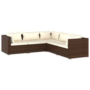 vidaXL 5 Piece Garden Lounge Set with Cushions Poly Rattan Brown