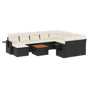 vidaXL 11 Piece Garden Sofa Set with Cushions Black Poly Rattan