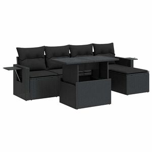 vidaXL 6 Piece Garden Sofa Set with Cushions Black Poly Rattan