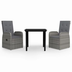 vidaXL 3 Piece Garden Dining Set with Cushions Grey