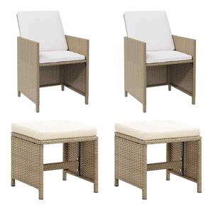 vidaXL Garden Chairs with Stools 2 pcs Poly Rattan Beige