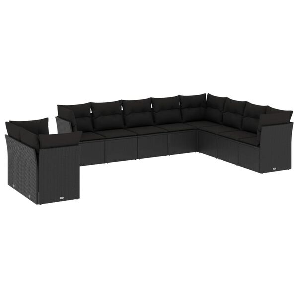 vidaXL 10 Piece Garden Sofa Set with Cushions Black Poly Rattan