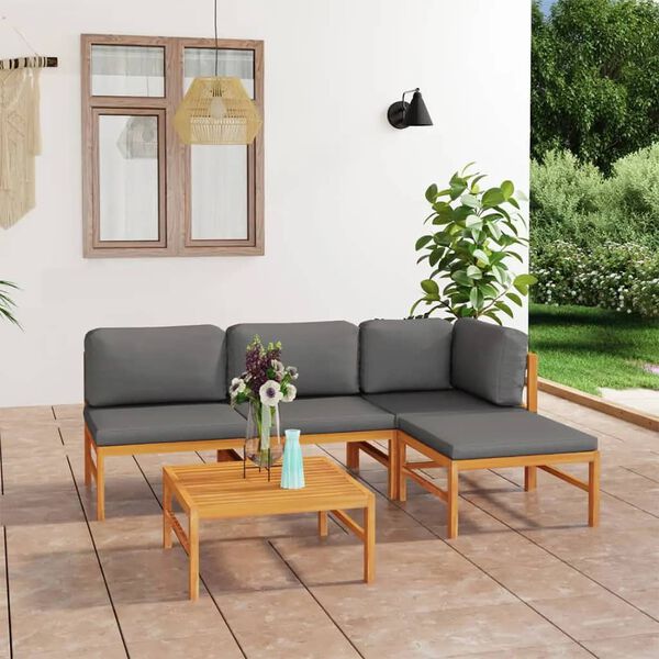 vidaXL 5 Piece Garden Lounge Set with Grey Cushions Solid Teak Wood