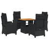 vidaXL 5 Piece Garden Dining Set with Cushions Black Poly Rattan