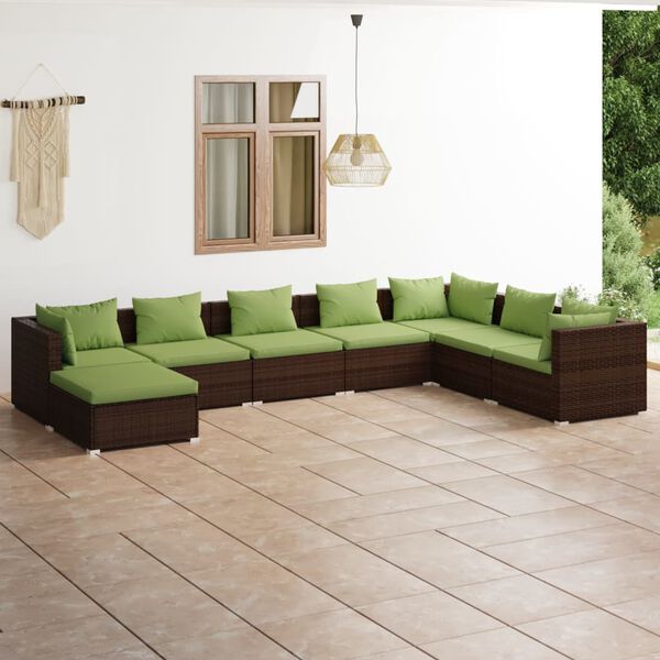 vidaXL 8 Piece Garden Lounge Set with Cushions Poly Rattan Brown