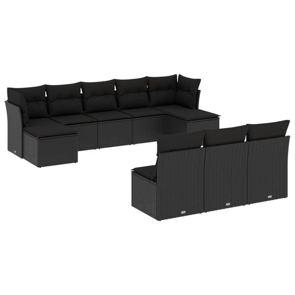 vidaXL 10 Piece Garden Sofa Set with Cushions Black Poly Rattan