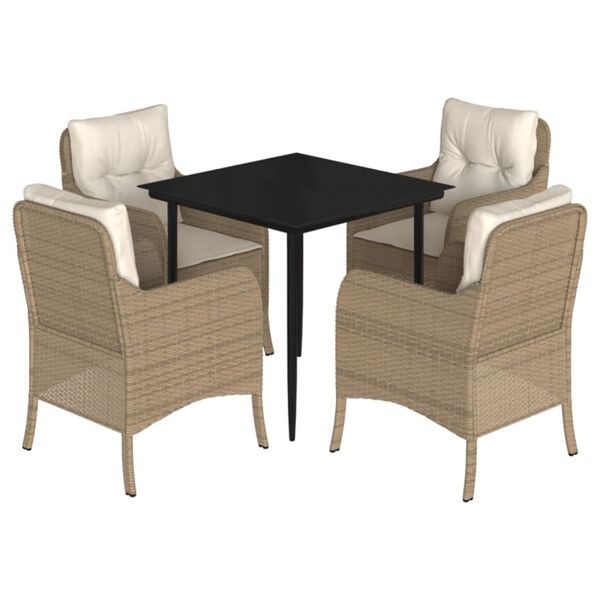 vidaXL 5 Piece Garden Dining Set with Cushions Beige Poly Rattan