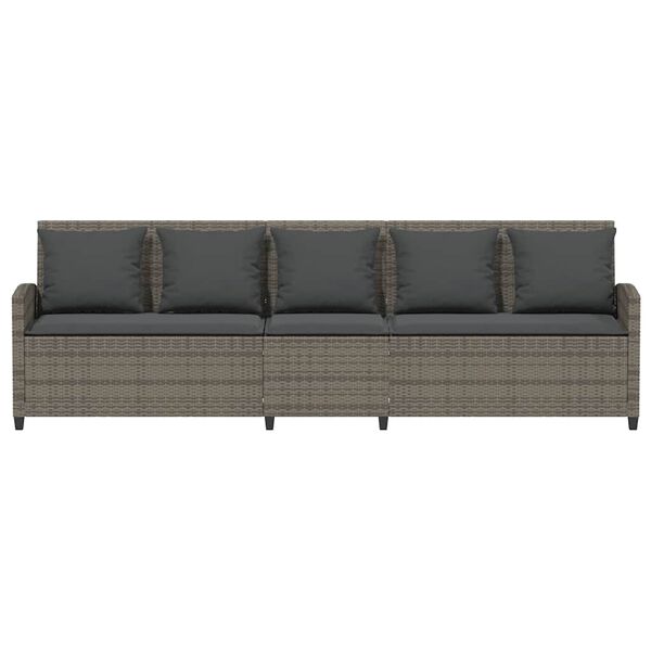 vidaXL Garden Sofa 5-Seater with Cushions Grey Poly Rattan