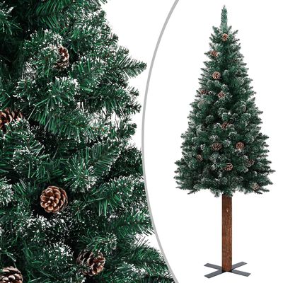 vidaXL Slim Christmas Tree with Real Wood and White Snow Green 210 cm