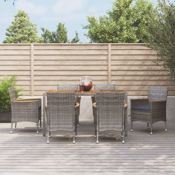 vidaXL 7 Piece Garden Dining Set with Cushions Grey Poly Rattan