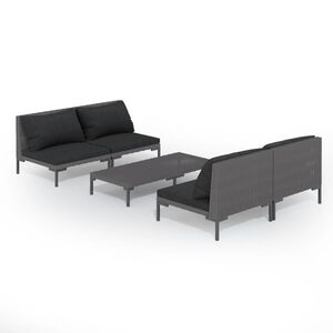 vidaXL 5 Piece Garden Lounge Set with Cushions Poly Rattan Dark Grey