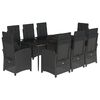 vidaXL 9 Piece Garden Dining Set with Cushions Black Poly Rattan