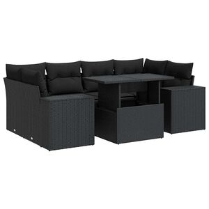 vidaXL 7 Piece Garden Sofa Set with Cushions Black Poly Rattan