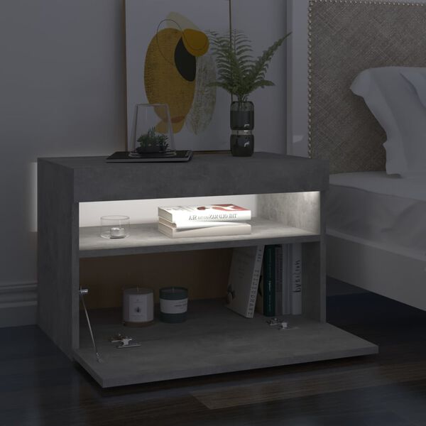 vidaXL Bedside Cabinet & LED Lights 2 pcs Concrete Grey 60x35x40 cm