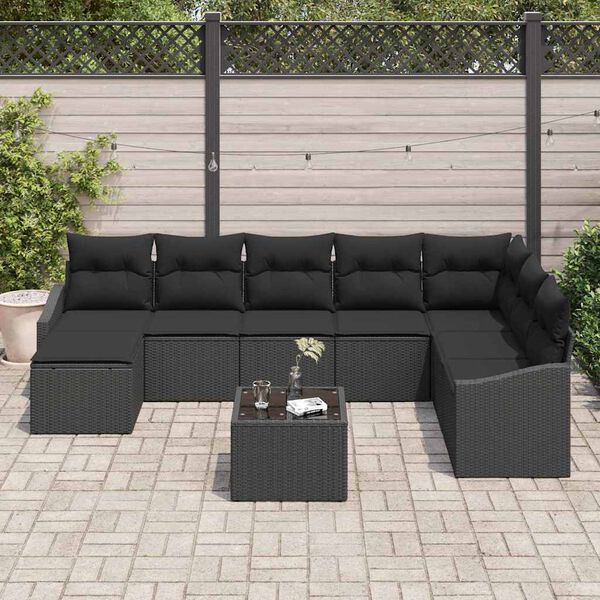 vidaXL Garden Sofa Set with Cushion 8 pcs Black Poly Rattan
