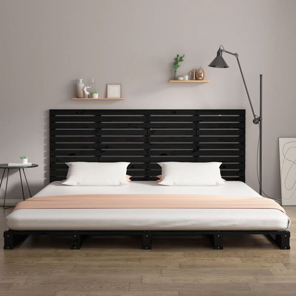 vidaXL Wall Headboard Black 186x3x91.5 cm Solid Wood Pine