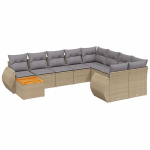 vidaXL 10 Piece Garden Sofa Set with Cushions Beige Poly Rattan