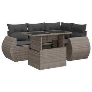 vidaXL 5 Piece Garden Sofa Set with Cushions Grey Poly Rattan
