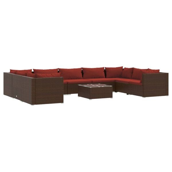 vidaXL 10 Piece Garden Lounge Set with Cushions Poly Rattan Brown