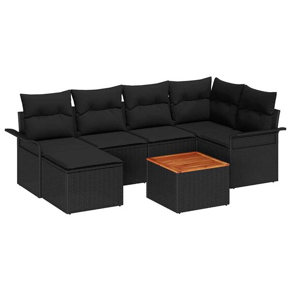 vidaXL Garden Sofa Set with Storage 7 pcs Black Poly Rattan