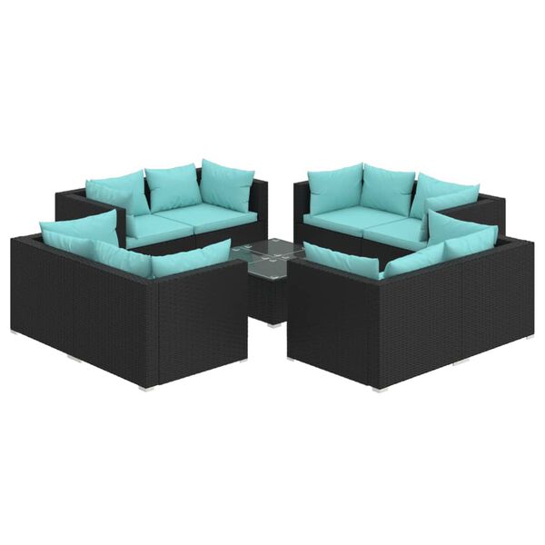 vidaXL 9 Piece Garden Lounge Set with Cushions Poly Rattan Black