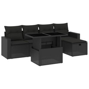 vidaXL 6 Piece Garden Sofa Set with Cushions Black Poly Rattan