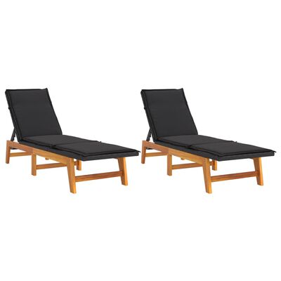 vidaXL Sun Loungers with Cushions 2 pcs Poly Rattan&Solid Wood Acacia