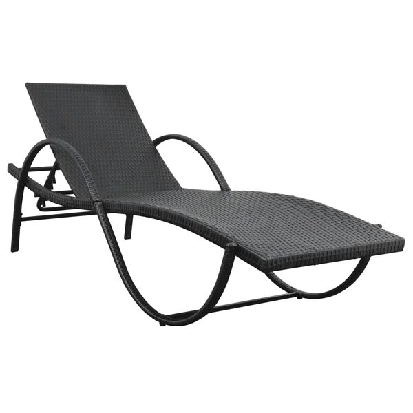 vidaXL Sun Lounger with Cushion Poly Rattan Black