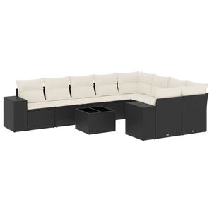 vidaXL 10 Piece Garden Sofa Set with Cushions Black Poly Rattan
