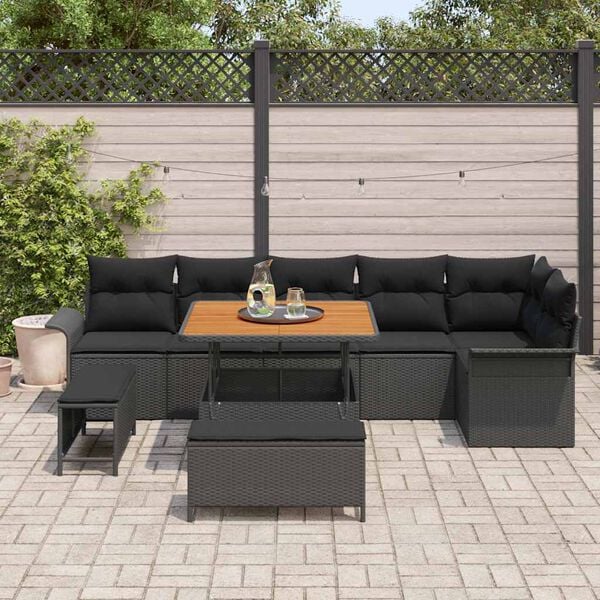 vidaXL Garden Sofa Set with Cushion with Storage 9 pcs Black