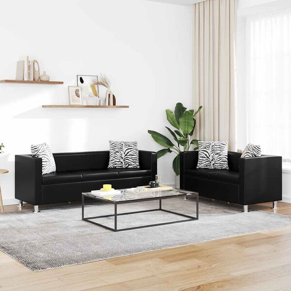 vidaXL Sofa Set Artificial Leather 3-Seater and 2-Seater Black
