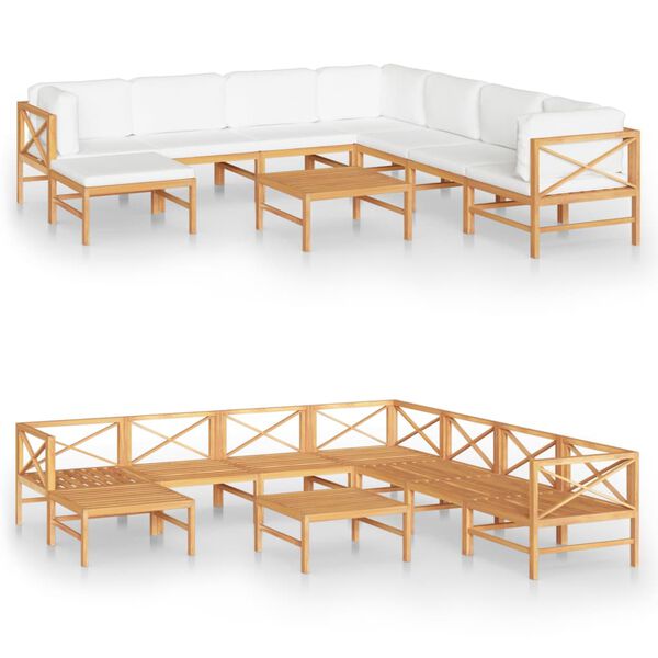 vidaXL 9 Piece Garden Lounge Set with Cream Cushions Solid Teak Wood