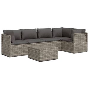 vidaXL 6 Piece Garden Lounge Set with Cushions Grey Poly Rattan