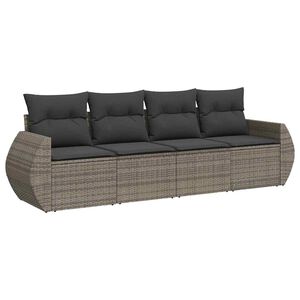 vidaXL 4 Piece Garden Sofa Set with Cushions Grey Poly Rattan