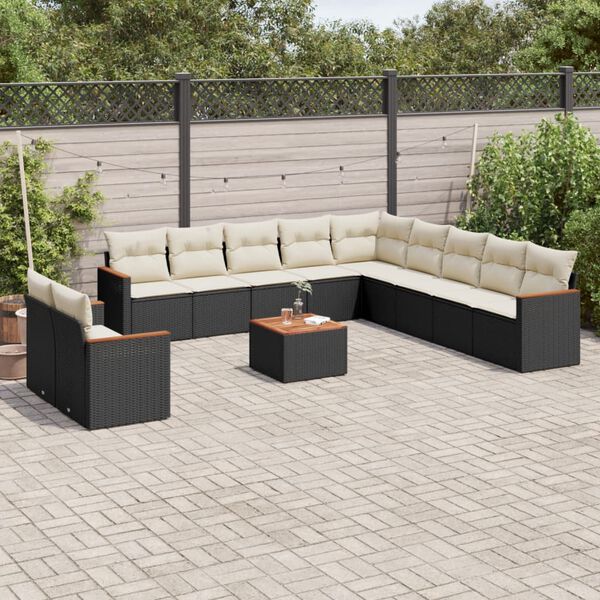 vidaXL 12 Piece Garden Sofa Set with Cushions Black Poly Rattan