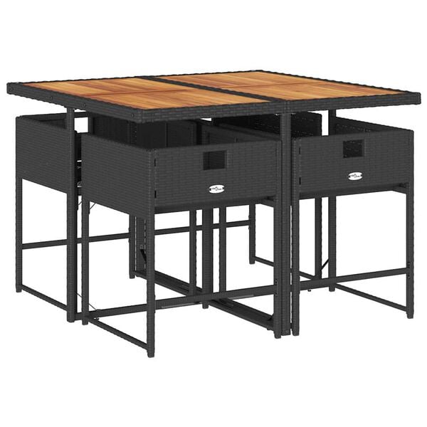 vidaXL 5 Piece Garden Dining Set with Cushions Black Poly Rattan