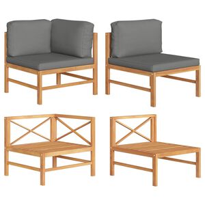 vidaXL 2 Piece Garden Lounge Set with Dark Grey Cushions Teak Wood