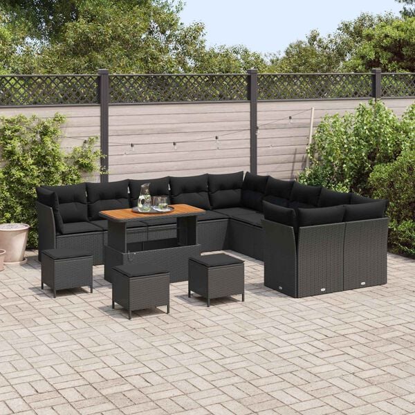 vidaXL Garden Sofa Set 14 pcs Black Poly Rattan