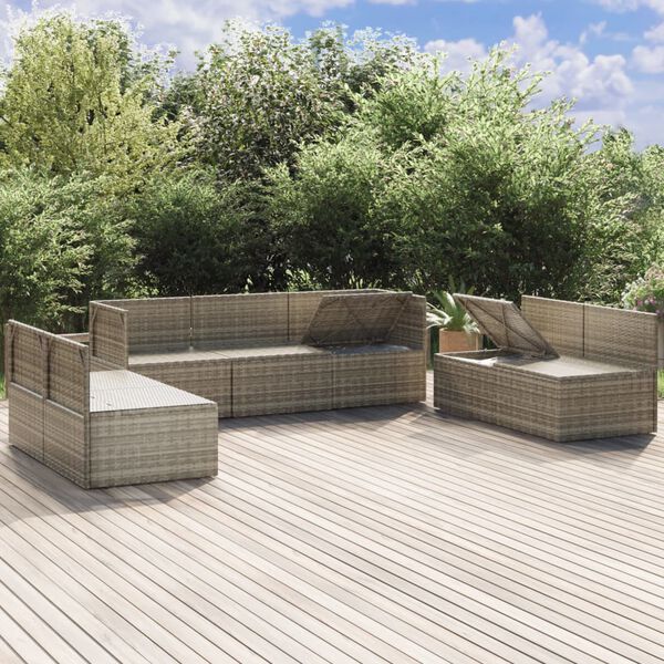 vidaXL 8 Piece Garden Lounge Set with Cushions Grey Poly Rattan