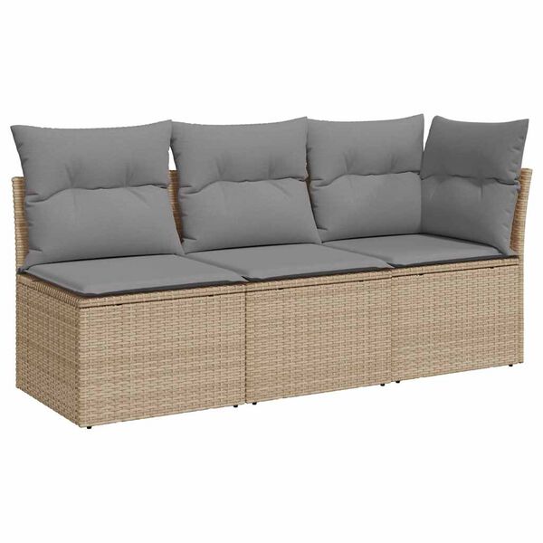 vidaXL Garden Sofa with Cushions 3-Seater Beige Poly Rattan