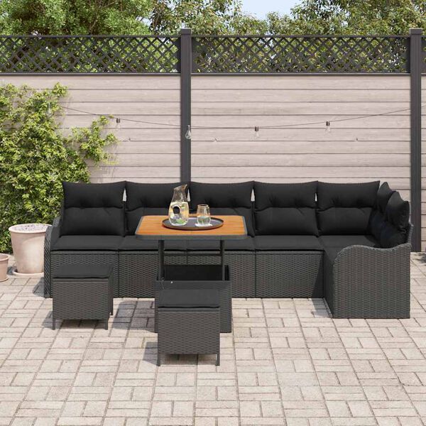 vidaXL Garden Sofa Set Height-Adjustable 9 pcs Black Poly Rattan