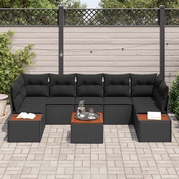 vidaXL Garden Sofa Set with Cushion 8 pcs Black Poly rattan